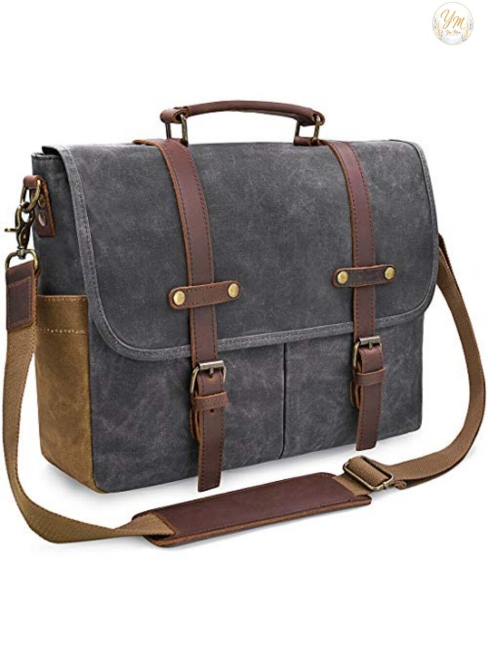 Waterproof Waxed Canvas Leather Messenger Bag 15.6 Laptop Briefcase